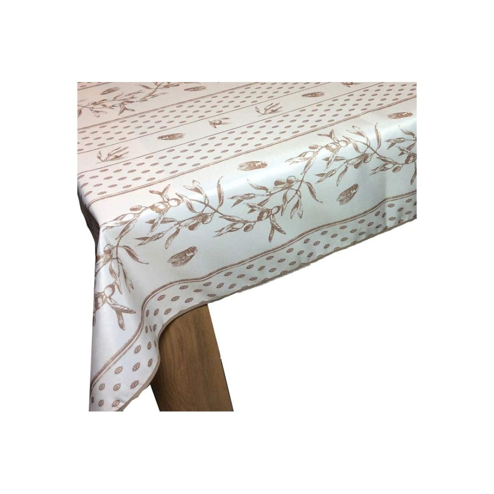 Tovaglia rettangolare antimacchia provenzale, marrone oliva Cicada