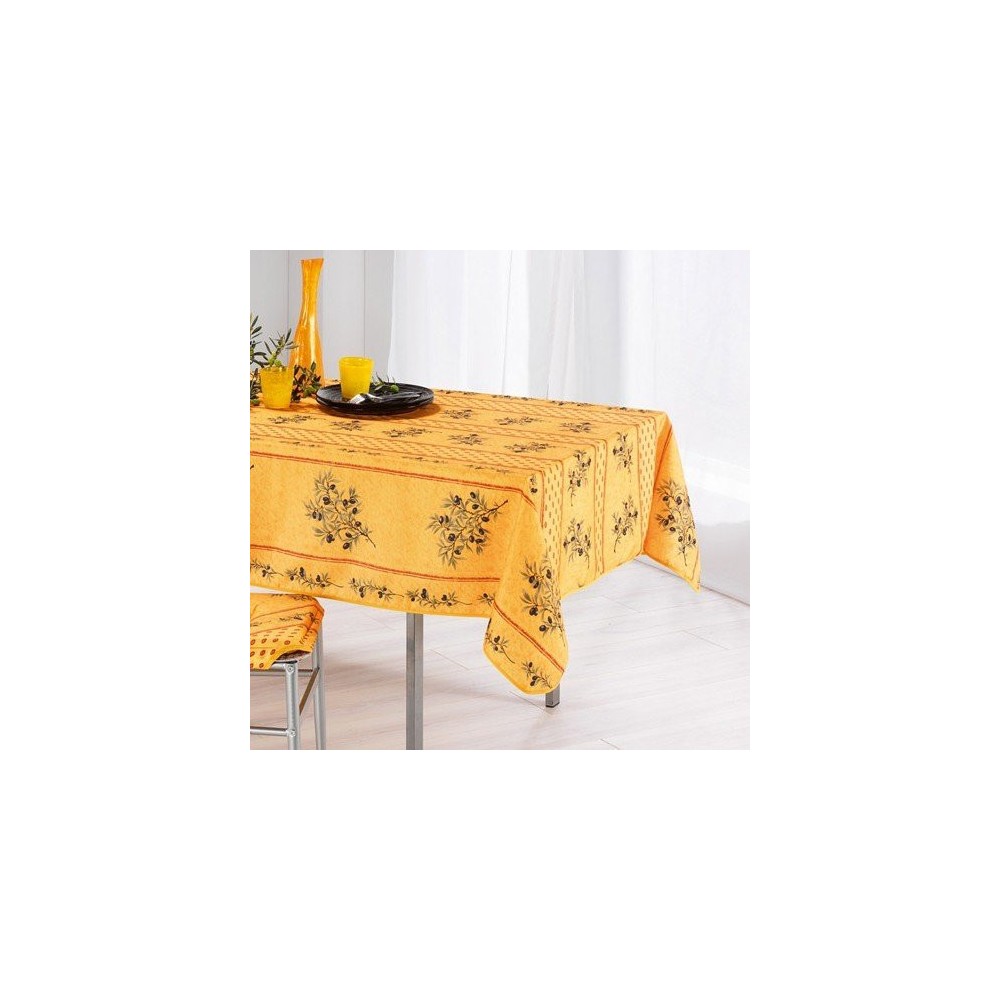 Tovaglia provenzale antimacchia, poliestere, giallo oliva - 150x240cm
