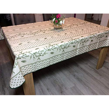Mantel provenzal antimanchas - Verde oliva crudo y cigarra