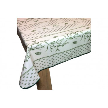 Mantel provenzal antimanchas - Verde oliva crudo y cigarra