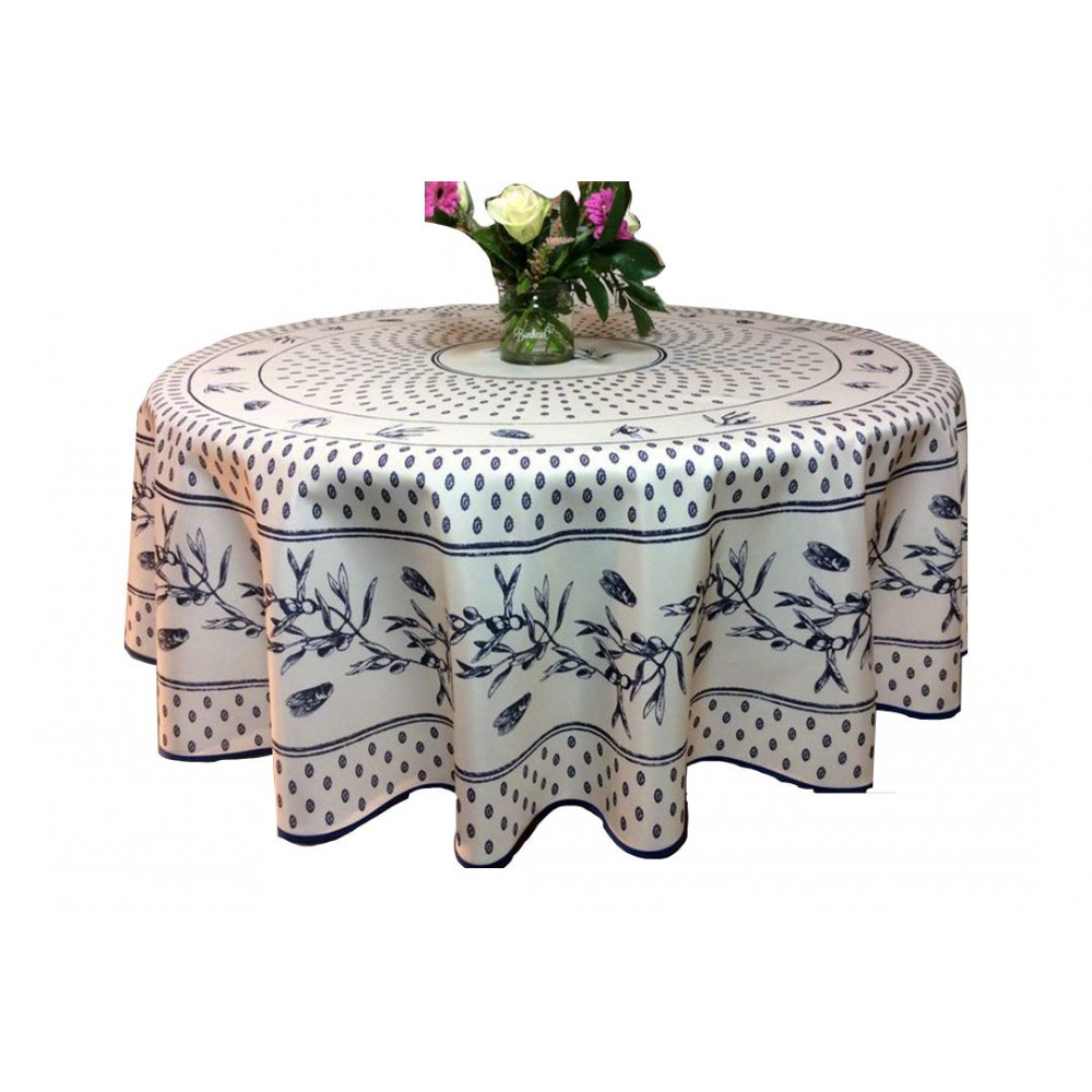 Nappe Provençale Ronde Anti-tâche 180 cm Cigale Olive Bleu