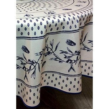 Nappe Provençale Ronde Anti-tâche 180 cm Cigale Olive Bleu