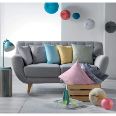 Capa de almofada 40 x 40 cm, poliéster, estampa azul.