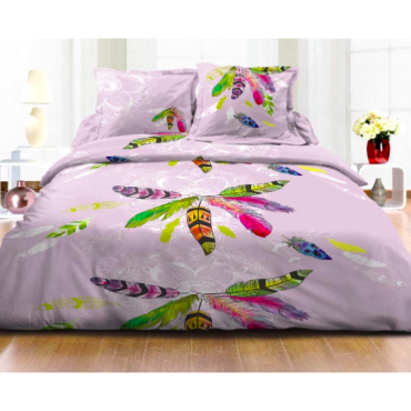 Set di biancheria da letto con stampa di piume multicolori - 220x240 cm - Copripiumino + federe