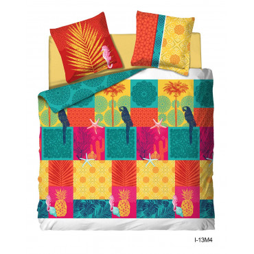 Set di biancheria da letto con stampa di cactus e pappagalli - 220x240 cm - Copripiumino + federe