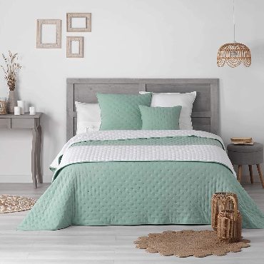 Couvre Lit Matelassé Réversible 240 x 260 cm Mellow Chic Menthe