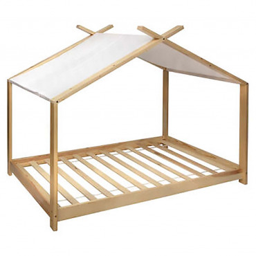 Cama infantil em tenda - Madeira 90x190 cm - Cama tipo cabana em madeira de pinho bege