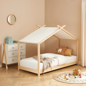 Cama infantil em tenda - Madeira 90x190 cm - Cama tipo cabana em madeira de pinho bege