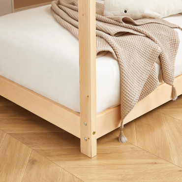 Letto a tenda per bambini - Legno 90x190 cm - Letto a castello in legno di pino beige