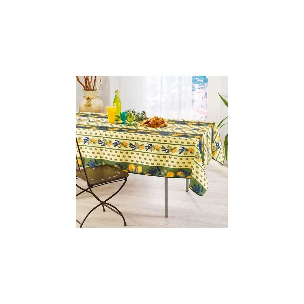 Provenzalische rechteckige schmutzabweisende Tischdecke, 100 % Polyester, Zitronengelb