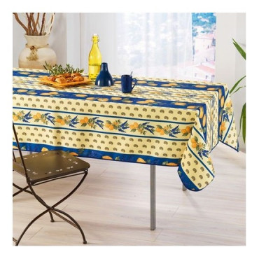 Toalha de mesa retangular provençal resistente a manchas, 100% poliéster - Limão
