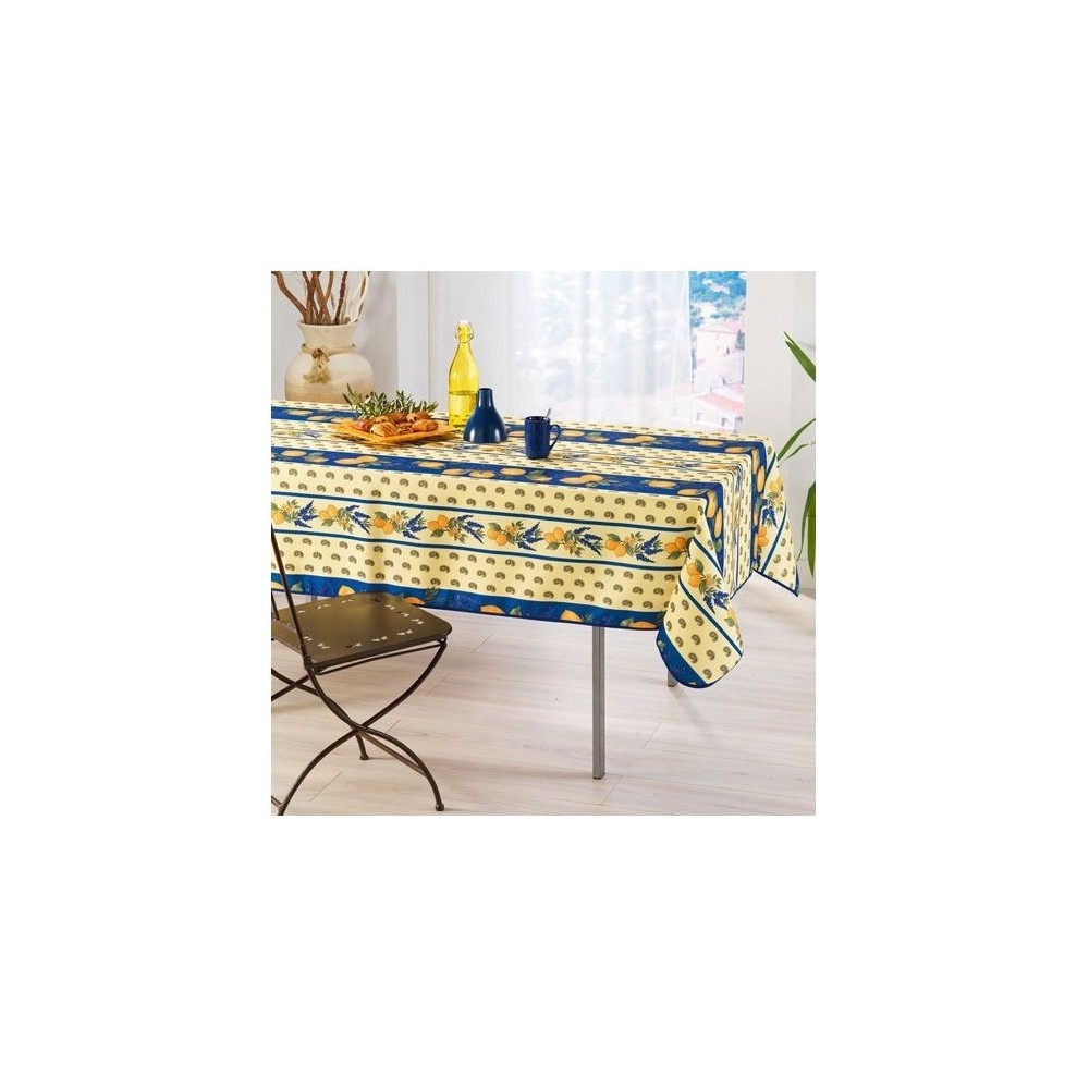 Provenzalische rechteckige schmutzabweisende Tischdecke, 100 % Polyester, Zitronengelb