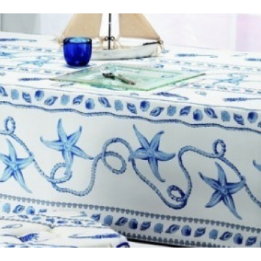 Provençaals rechthoekig vlekbestendig tafelkleed in wit marineblauw 100% polyester