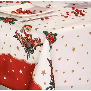 Toalha de mesa natalina com motivos de Papai Noel ou sinos - Resistente a manchas