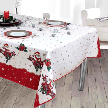 Toalha de mesa natalina com motivos de Papai Noel ou sinos - Resistente a manchas