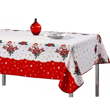 Toalha de mesa natalina com motivos de Papai Noel ou sinos - Resistente a manchas