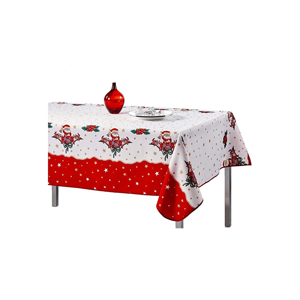 Toalha de mesa natalina com motivos de Papai Noel ou sinos - Resistente a manchas