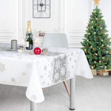 Silberne Weihnachtstischdecke, rechteckig oder rund – Weihnachtsschnee
