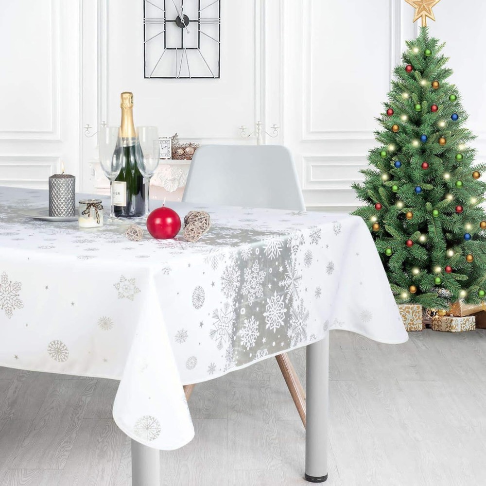 Silberne Weihnachtstischdecke, rechteckig oder rund – Weihnachtsschnee