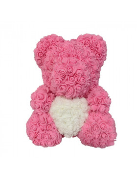 Oso rosa con corazón en su caja – Alto 35 cm