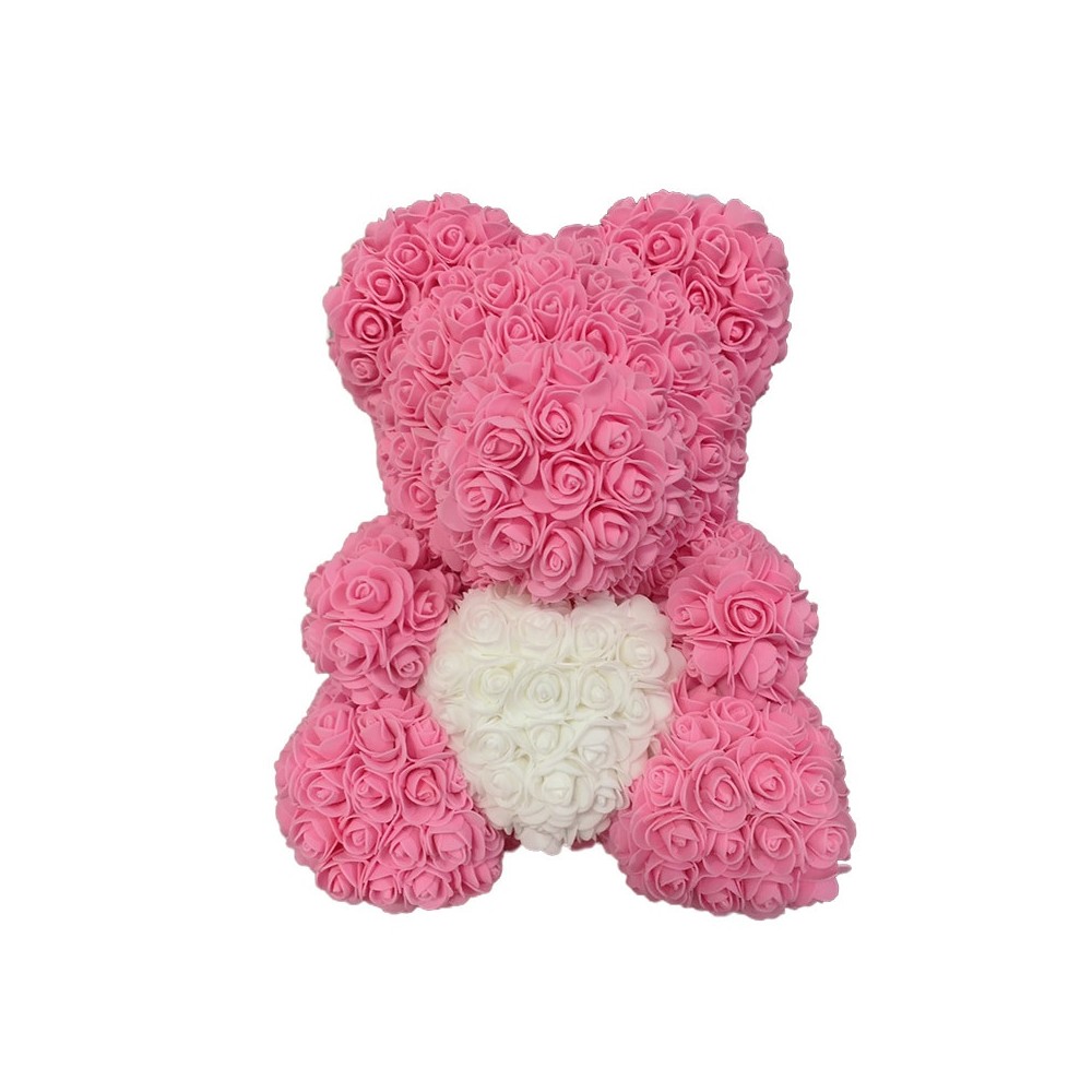 Orsetto rosa con cuore nella sua scatola – H35cm