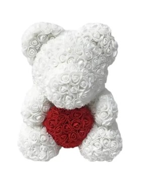 Urso de rosas com coração na caixa – Dia dos Namorados, Casamento, Natal, Presente, Aniversário, Dia das Mães - 20 cm de altura
