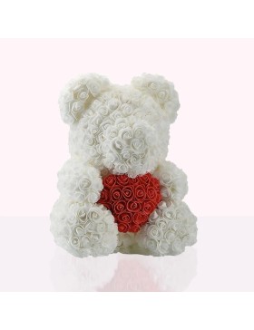 Oso de Rosas con Corazón en su Caja - San Valentín, Boda, Navidad, Regalo, Cumpleaños, Día de la Madre - H20cm