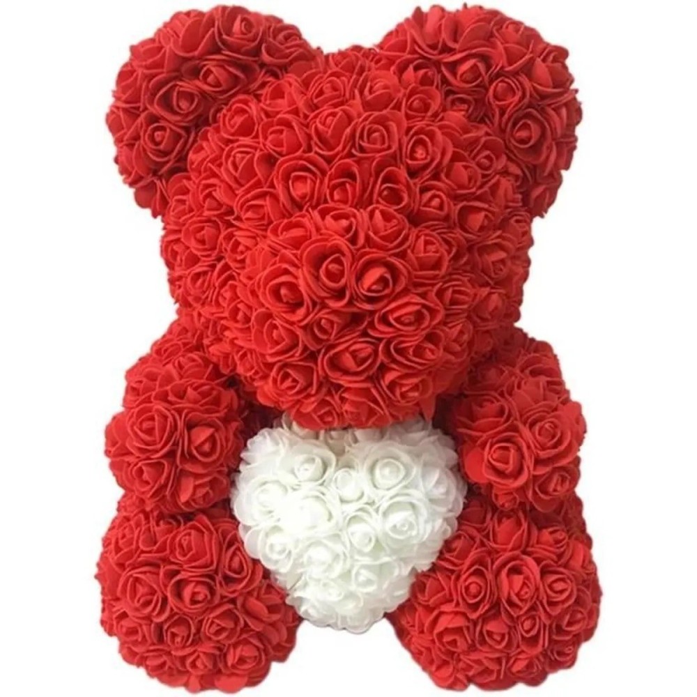 Rose Stabilizzate UCAMP Ours En Roses Artificielles - Avec LED, Carte, Ballon - Cadeau Saint-Valentin, Fête Des Mères - 25x18 Cm Regali Per La Mamma