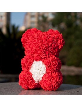 Ourson En Roses Artificielles Avec Boîte Cadeau Et Lumières LED - 25x18 Cm - Cadeau Romantique Pour Saint-Valentin, Fête Des Mères, Anniversaire