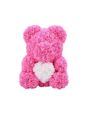 Orsetto di rose con cuore nella sua scatola - San Valentino, matrimonio, Natale, regalo, compleanno, festa della mamma - H20cm