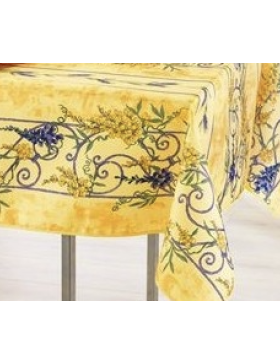 Toalha de mesa retangular provençal, estampa de glicínias resistente a manchas, 100% poliéster.