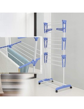 Varal de chão para secar roupa, 3 níveis, 165x55x120cm, azul/branco