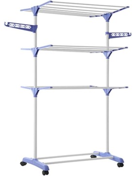 Tendedero de pie de 3 niveles, 165 x 55 x 120 cm, azul/blanco
