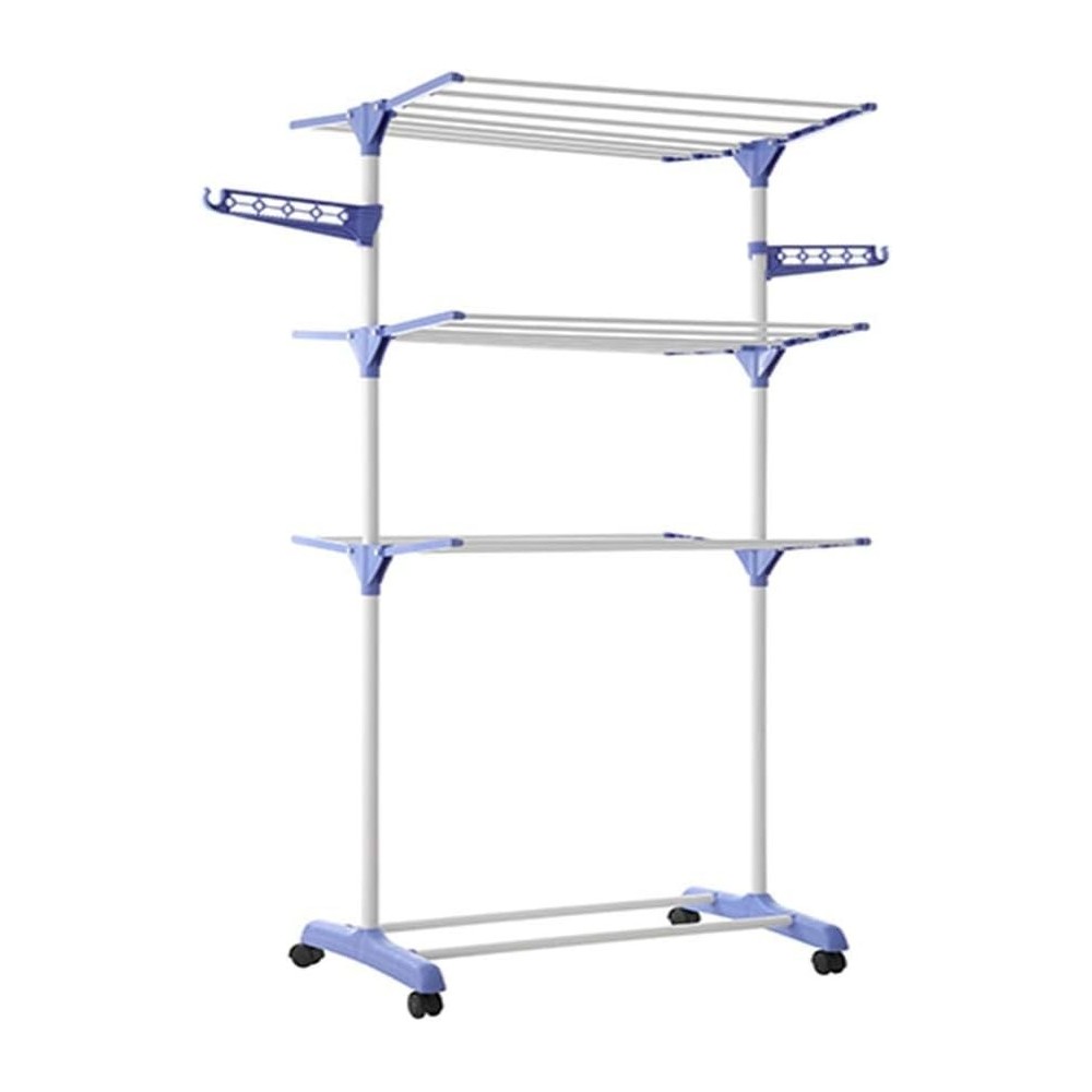Varal de chão para secar roupa, 3 níveis, 165x55x120cm, azul/branco