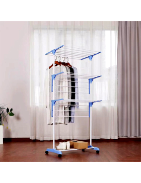 Stendibiancheria indipendente, 3 ripiani, 165x55x120 cm, blu/bianco