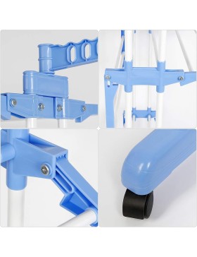 Varal de chão para secar roupa, 3 níveis, 170x64x126cm, azul/branco