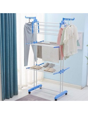 Varal de chão para secar roupa, 3 níveis, 170x64x126cm, azul/branco