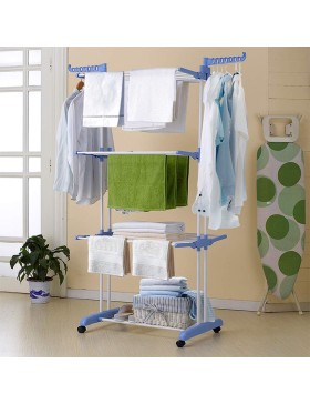 Stendibiancheria indipendente, 3 ripiani, 170x64x126 cm, blu/bianco