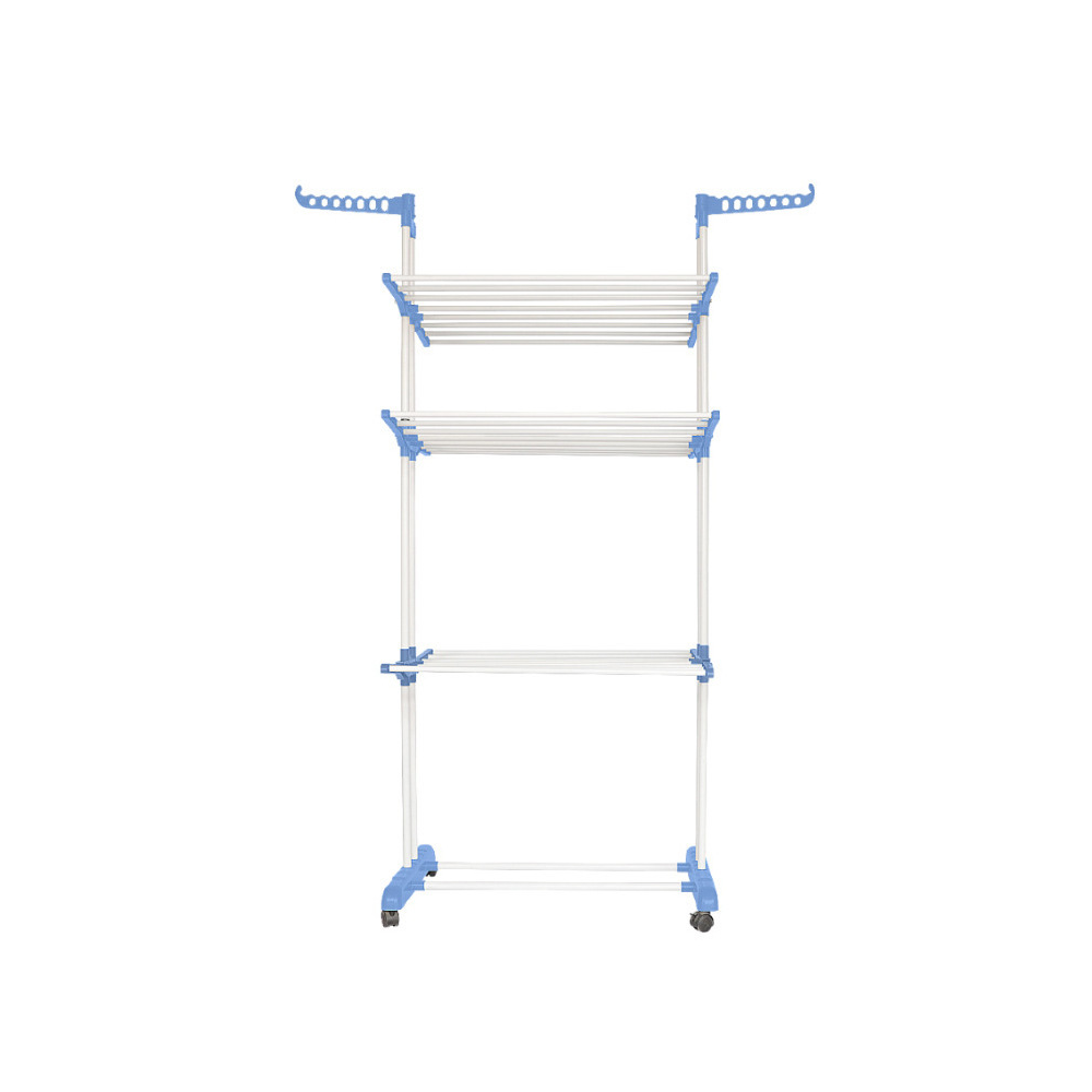 Varal de chão para secar roupa, 3 níveis, 170x64x126cm, azul/branco