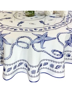 Nappe Provençale Ronde Anti-Tâche Marin Blanc 100% Polyester