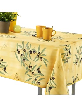 Olivgelbe, schmutzabweisende Tischdecke – wasserdichte Tischdecke – langlebig und maschinenwaschbar – 150 x 240 cm