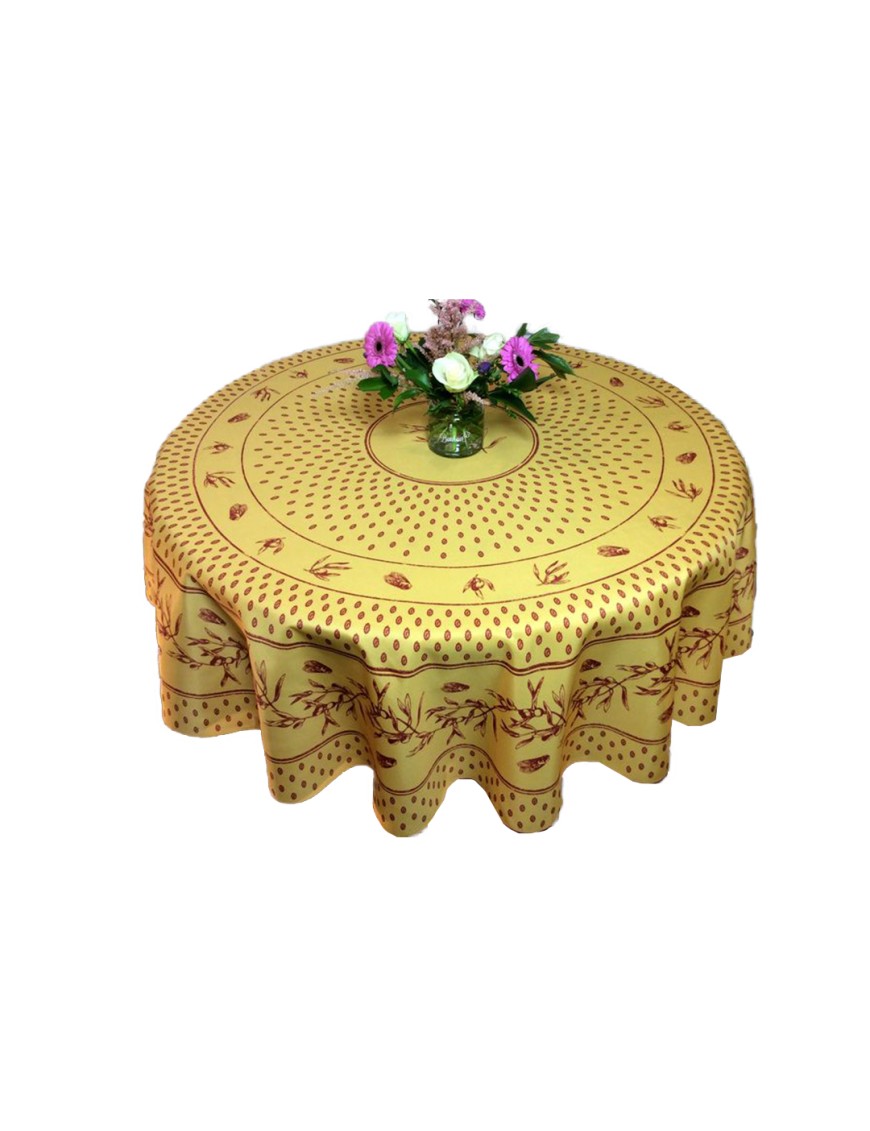 Nappe ronde Provençale Anti-Tâches - Cigale Olive Jaune Rouge