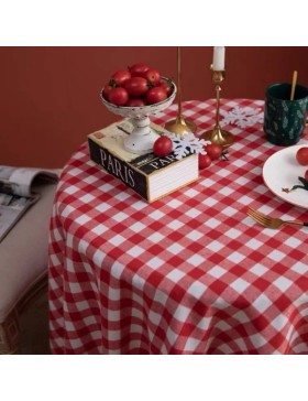 Promo Linnen Rond Vuilafstotend Tafelkleed 100% Polyester Gingham Patroon