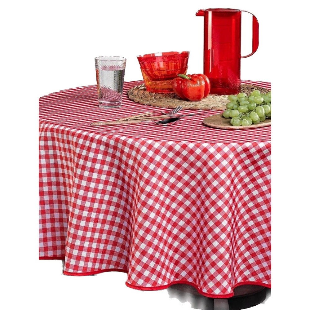 Mantel promocional redondo, antimanchas, 100 % poliéster, estampado de cuadros vichy