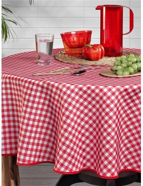 Promo Linge Nappe Ronde de Table Anti-Tâches 100% Polyester Motif Vichy