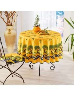 Nappe Provençale Ronde Anti-Tâche Arbre Olivier 100% Polyester