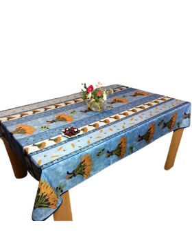 Nappe Provençale Rectangle Anti-Tâches, Bouquet de Blé Bleu