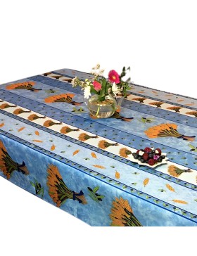 Nappe Provençale Rectangle Anti-Tâches, Bouquet de Blé Bleu