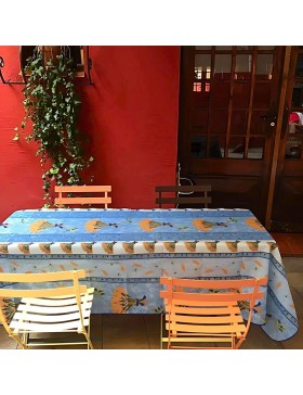 Nappe Provençale Rectangle Anti-Tâches, Bouquet de Blé Bleu