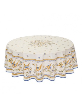 Moustier Blauw Vlekbestendig Rond Provençaals Tafelkleed 100% Polyester